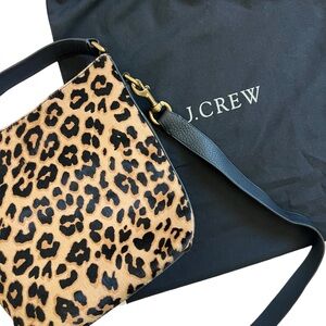 New J. CREW COLLECTION Leather Fur Leopard Crossbody and Shoulder Bag Tan Black